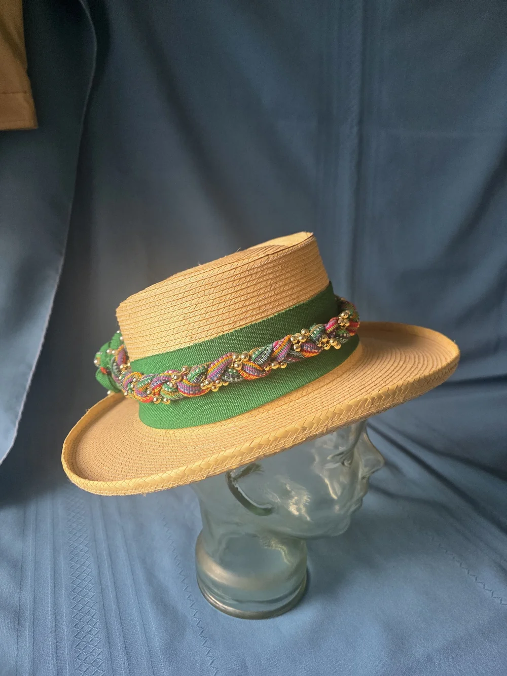 Vintage Guatemaya Handwoven Palm Leaf Sun Hat Sz 54 Quiché Guatemala Floral S